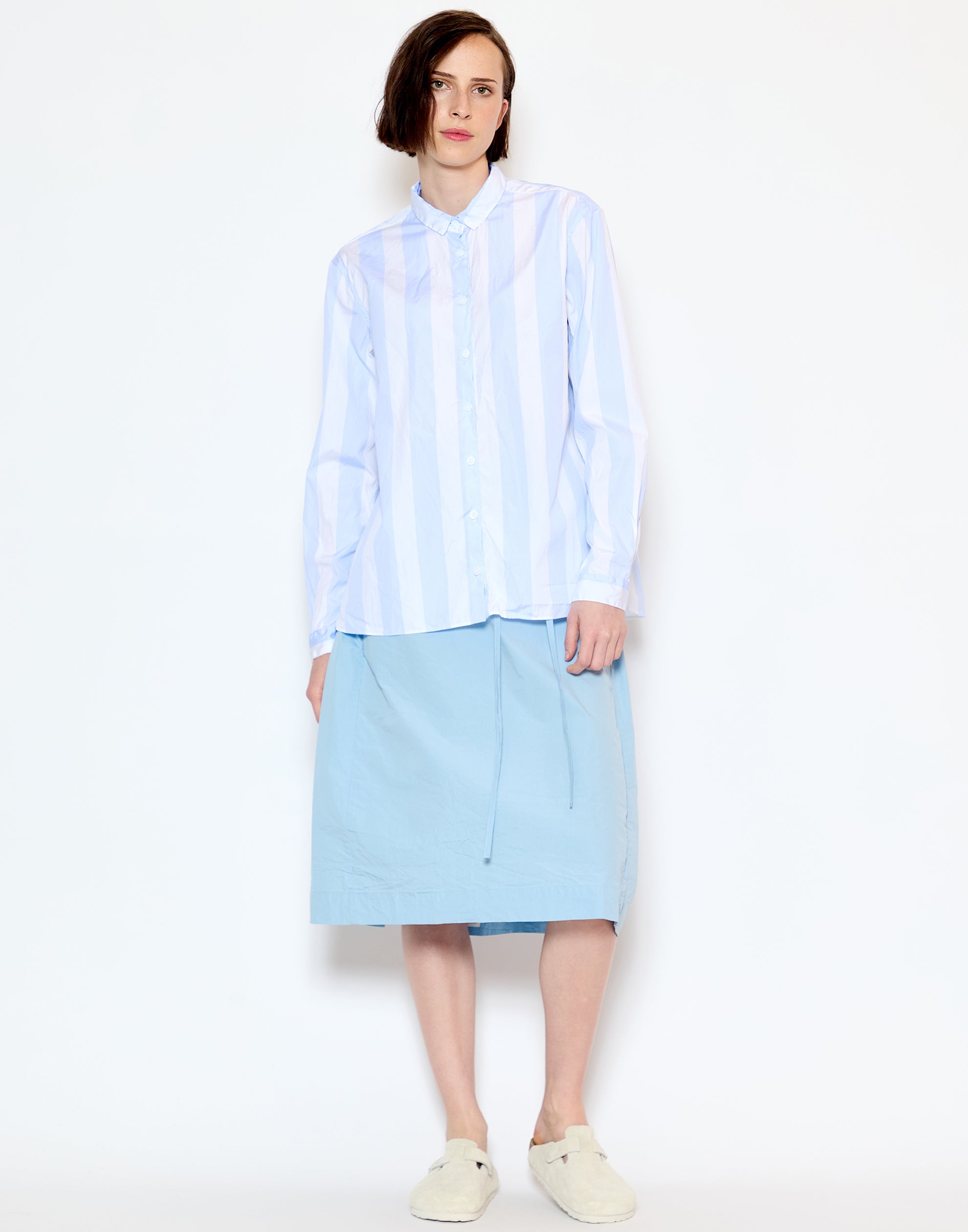 Azur Stripe Cotton Loose Tyrol Shirt