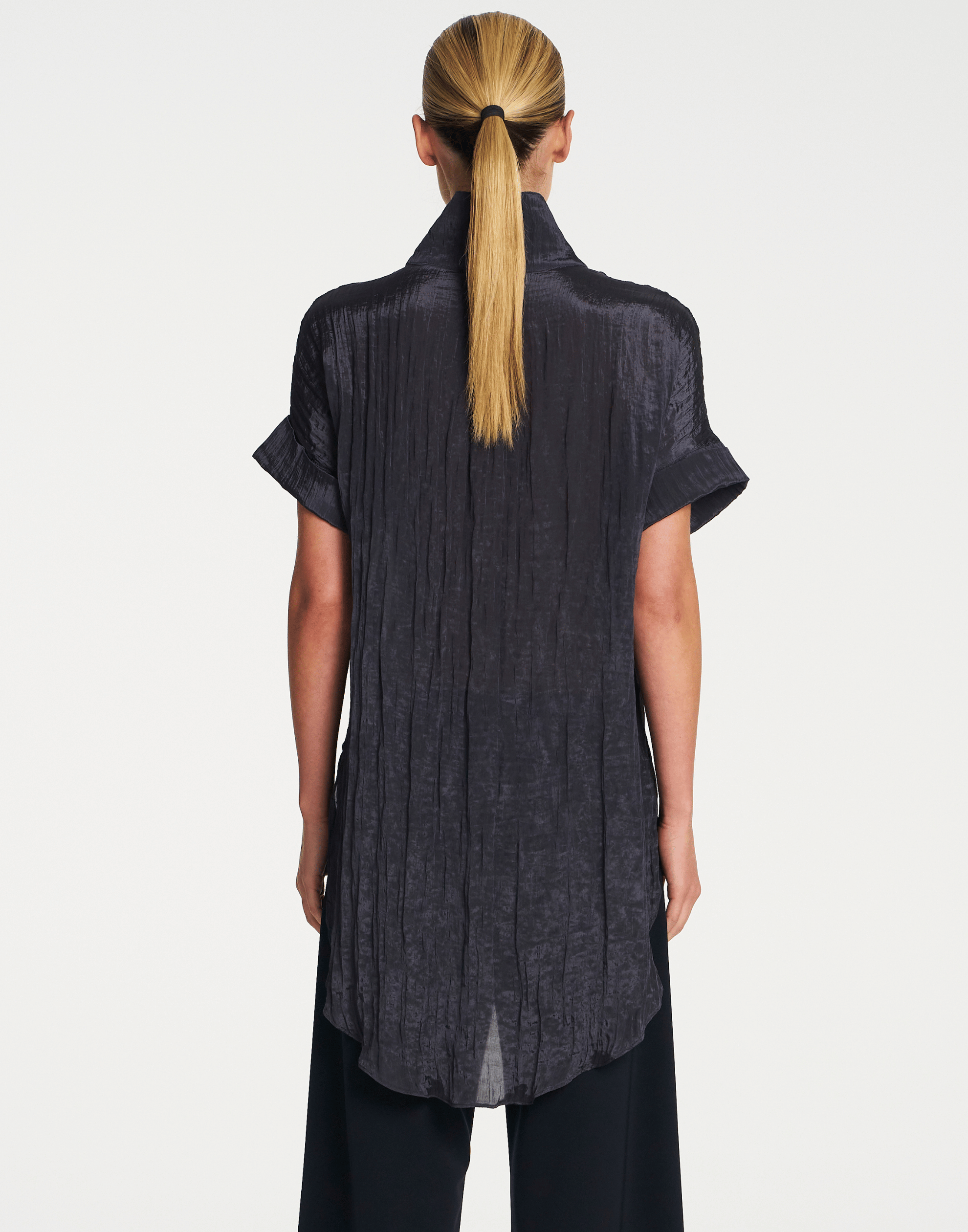 Sapphire Crinkle Satin Funnel Tunic