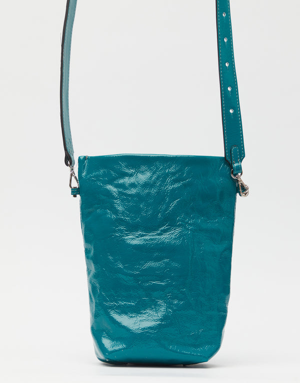 Lago Patent Leather Cross Body Belt Bucket Bag