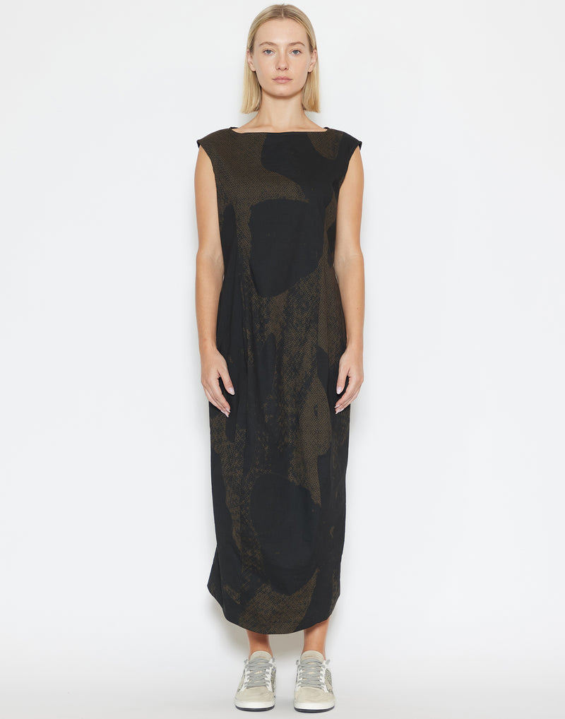 Printed Linen Blend Sleeveless Dress