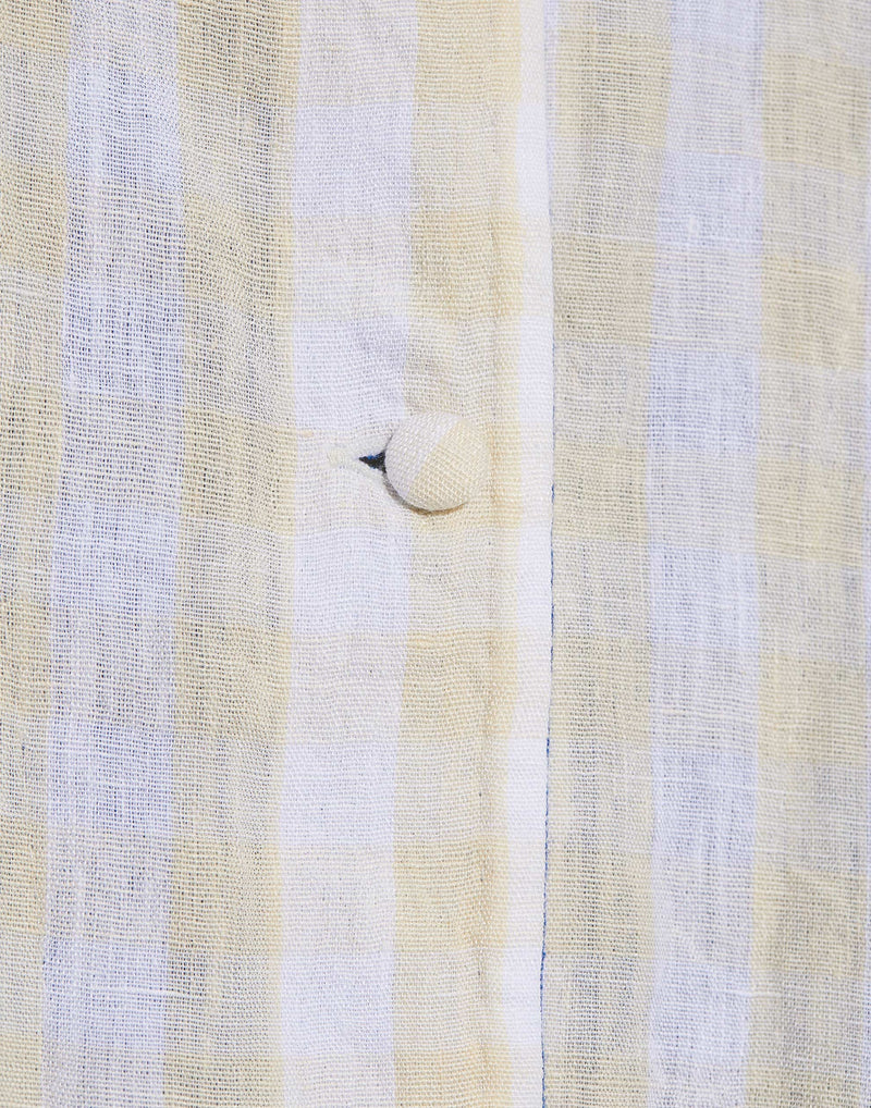 Denim Blue & Yellow Check Linen Reversible Coat
