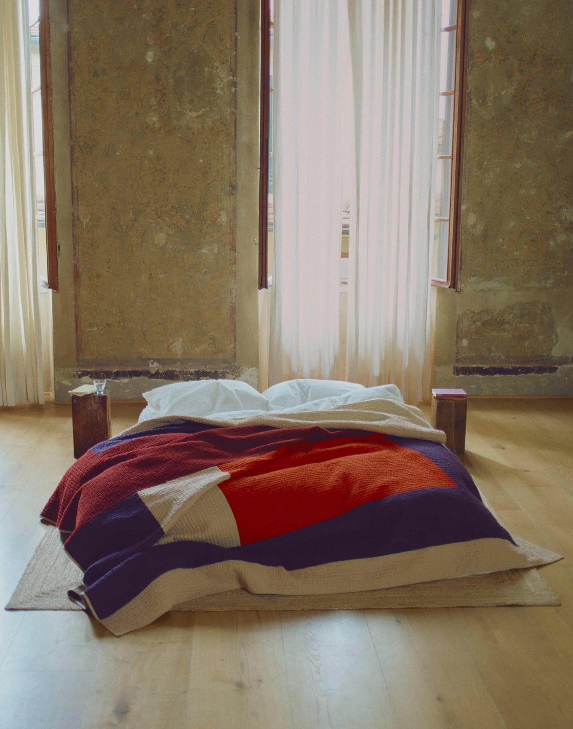 Plum & Coral Cotton Patchwork Quilt