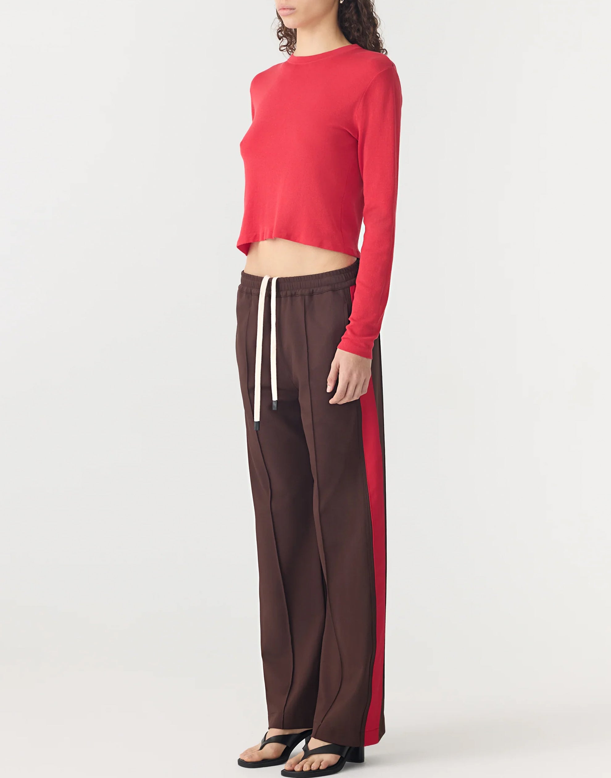 Carob & Red Twill Stripe Detail Pant