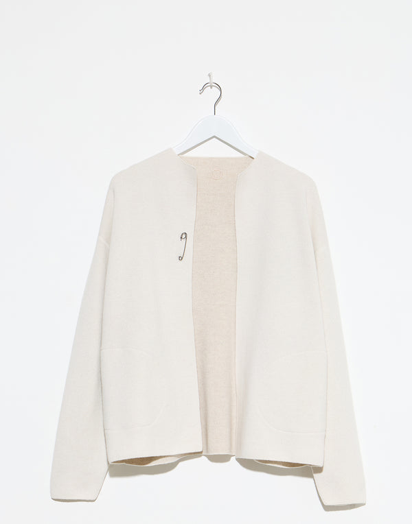 Ivory Feather Cashmere Reversible Loro Jacket