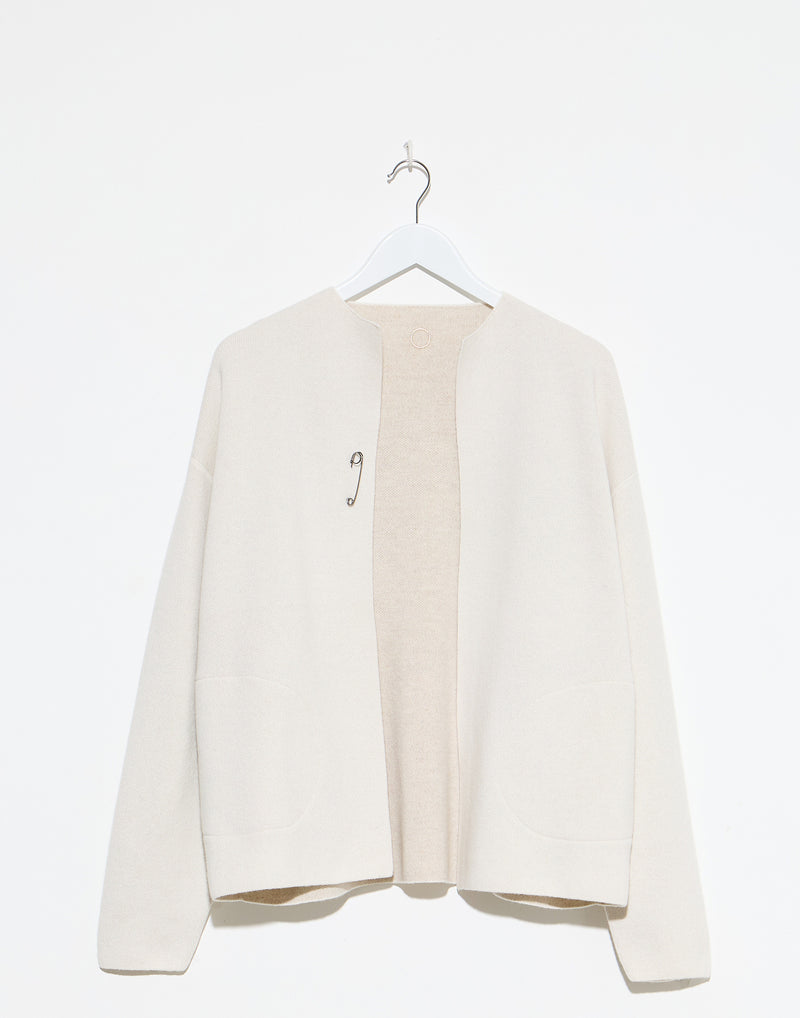 Ivory Feather Cashmere Reversible Loro Jacket