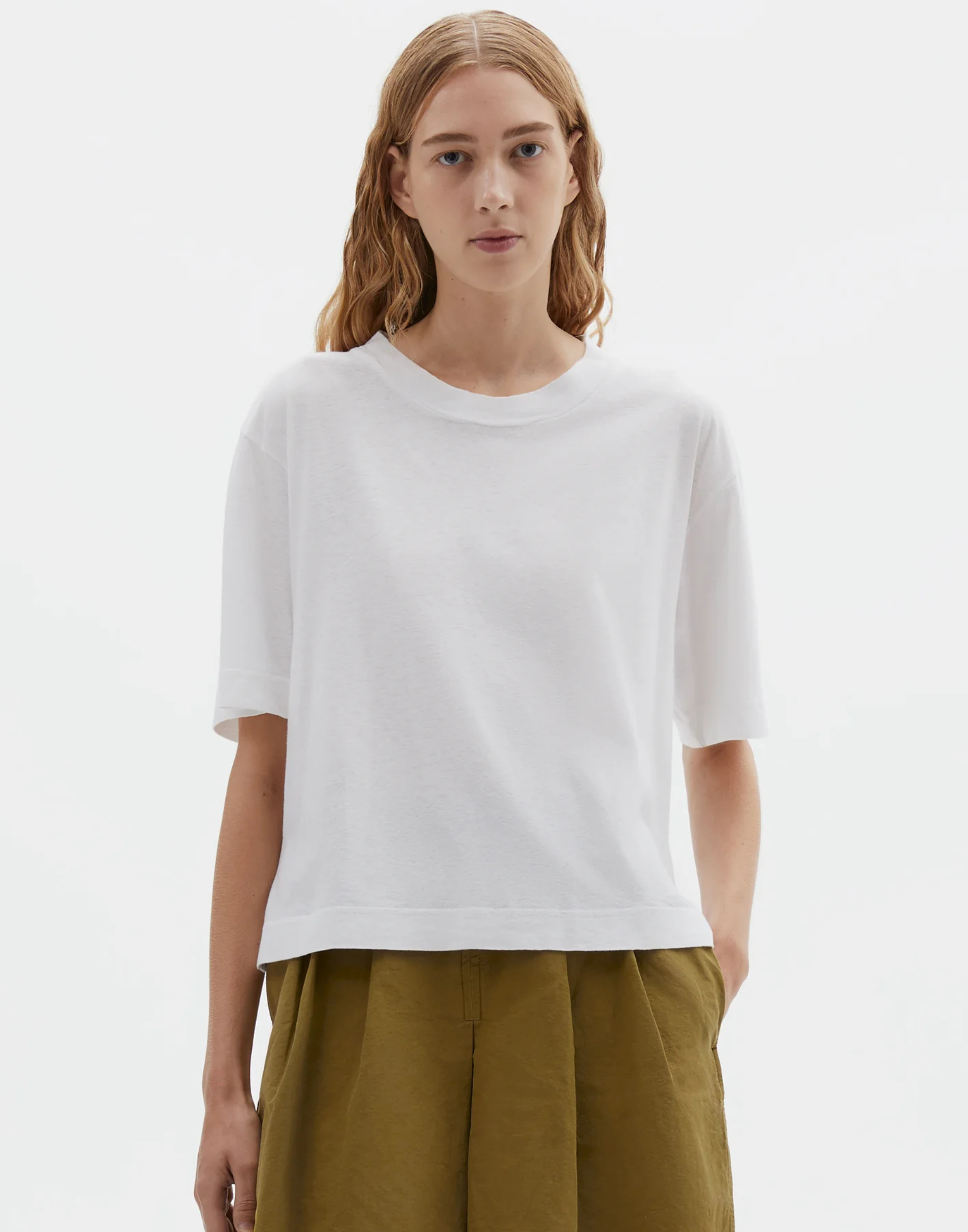 White Cotton & Linen Simple T-Shirt