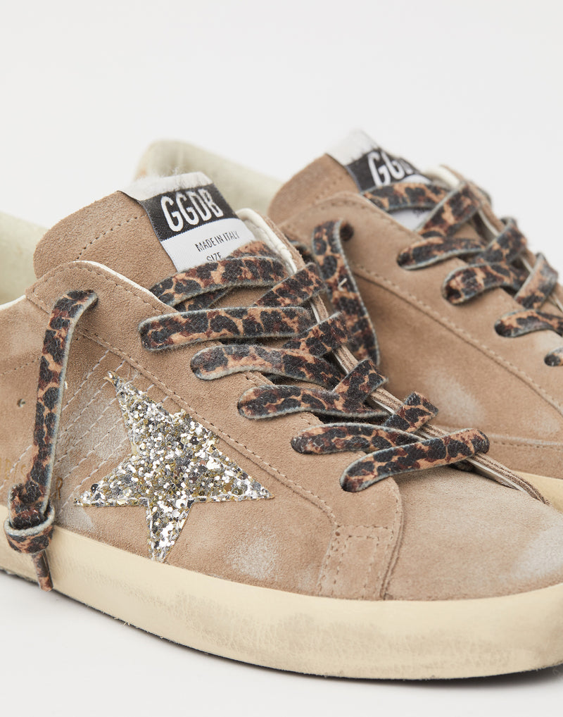Taupe Suede & Platinum Glitter Superstar Sneakers