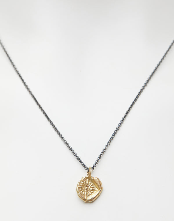 Gold Coin & Oxidised Silver Necklace