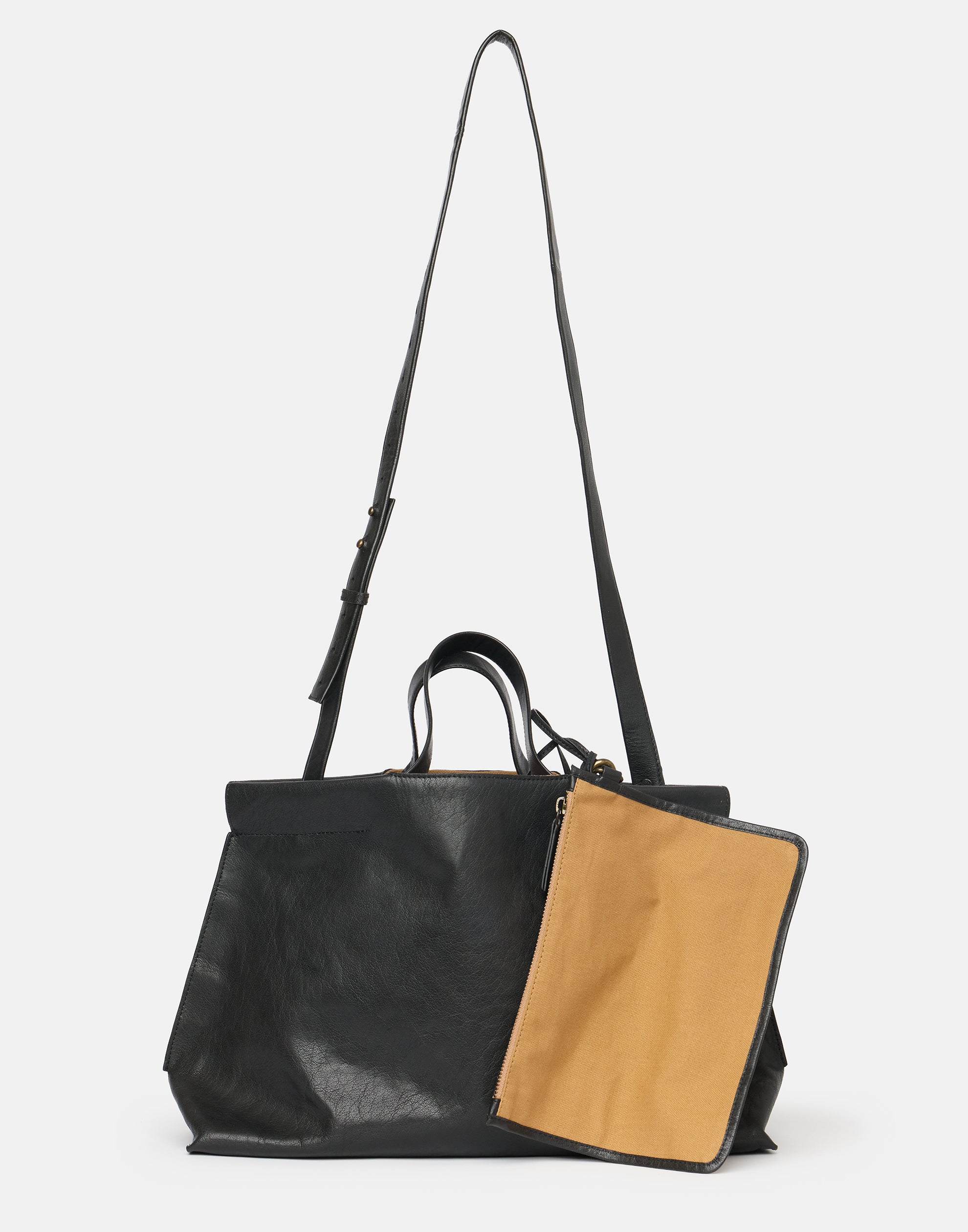 Black Leather Midi Shopper Bag