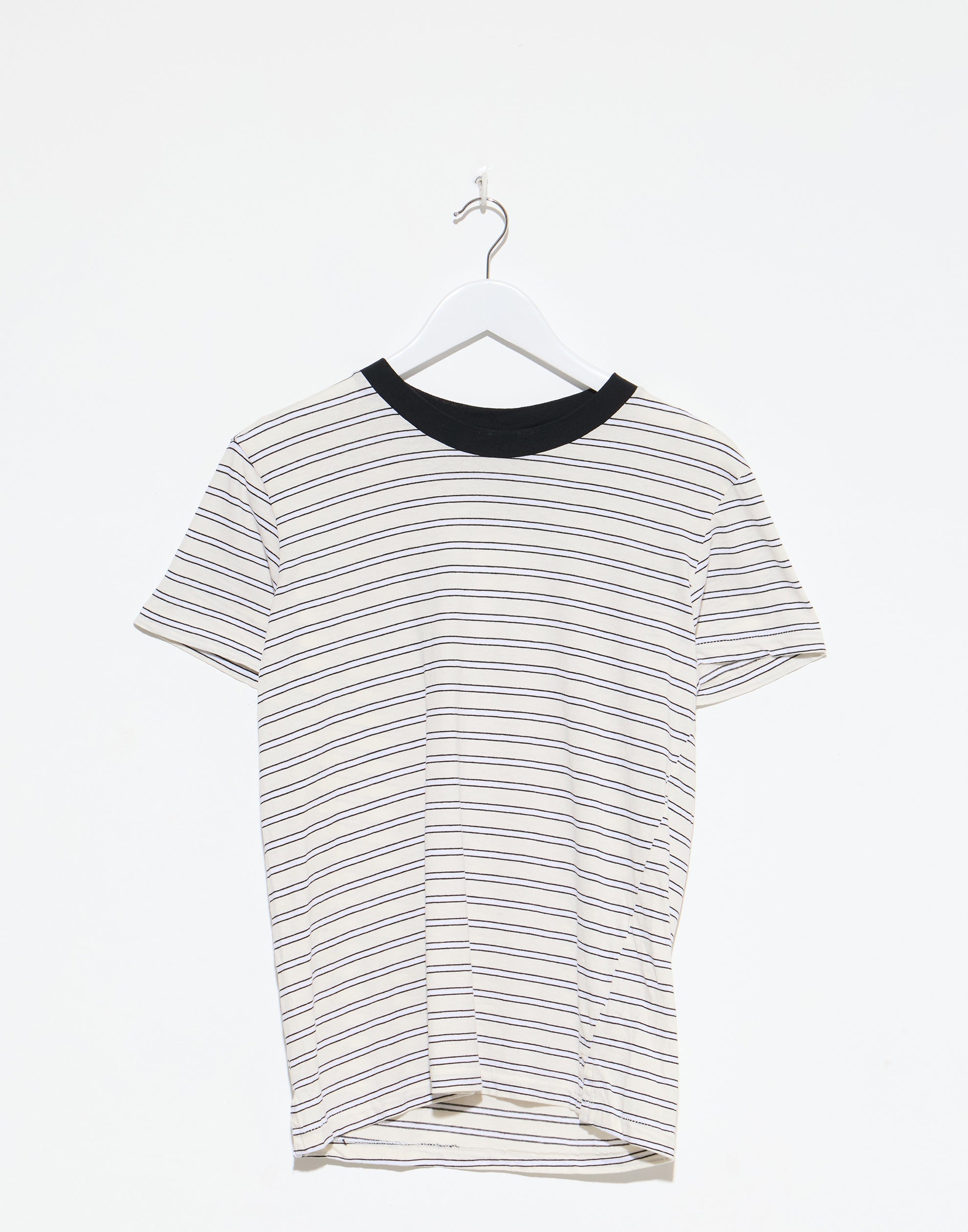 Black & Ecru Stripe Cotton Regular T-Shirt