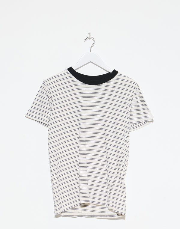 Black & Ecru Stripe Cotton Regular T-Shirt