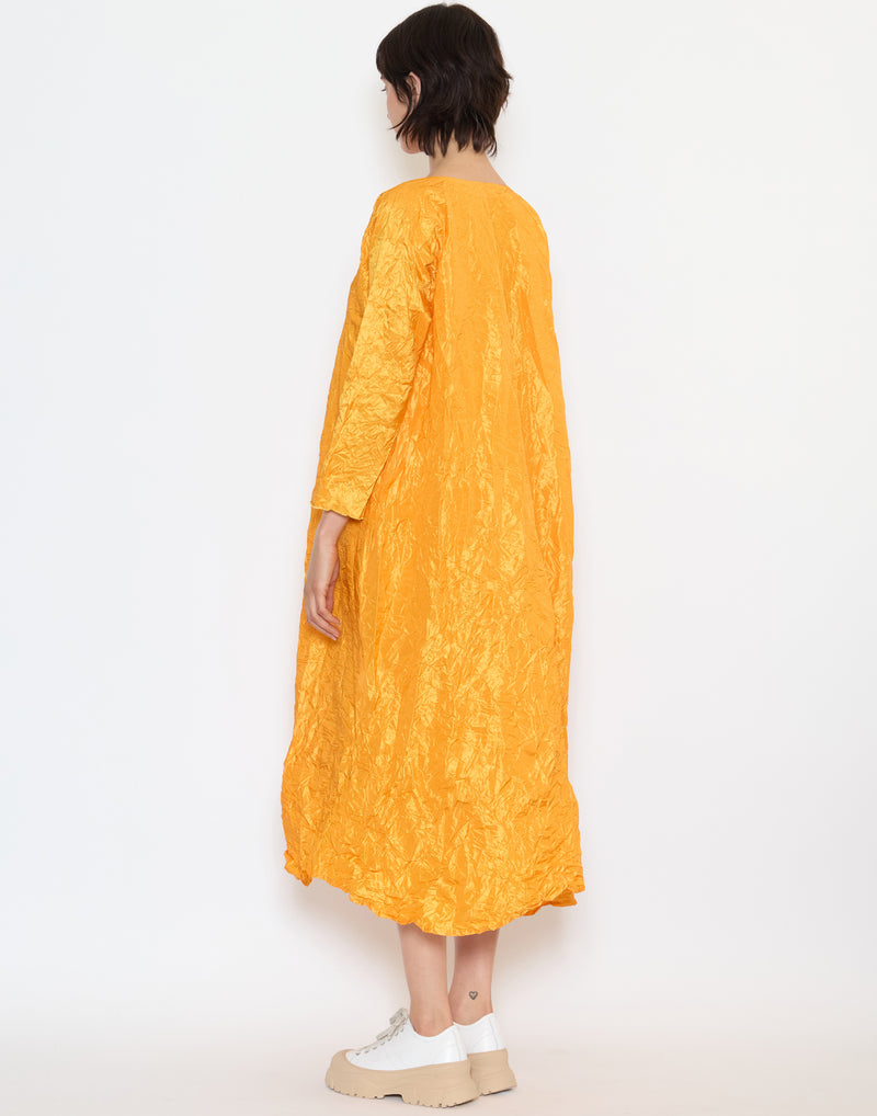 Yellow Silk Spicchi Collo Lavato Dress