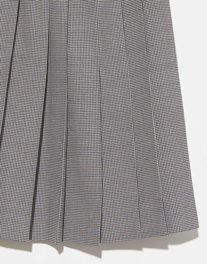 Pleated Herringbone Wool Midi Skirt