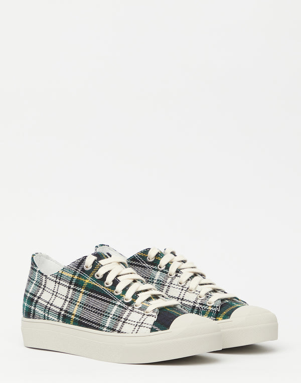 Green Tartan Wool Folk Sneakers