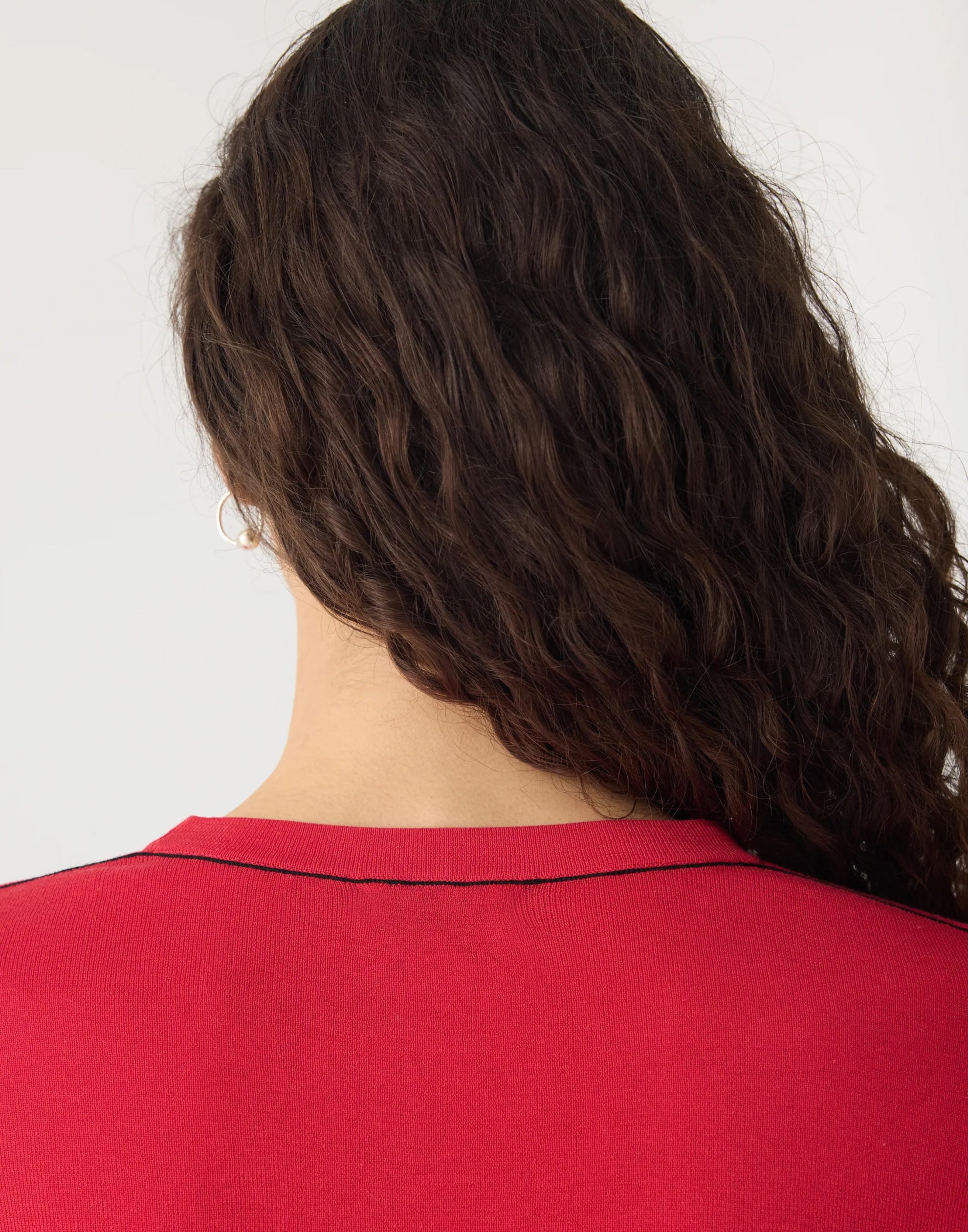 Red Cotton Knit Long Sleeve Top