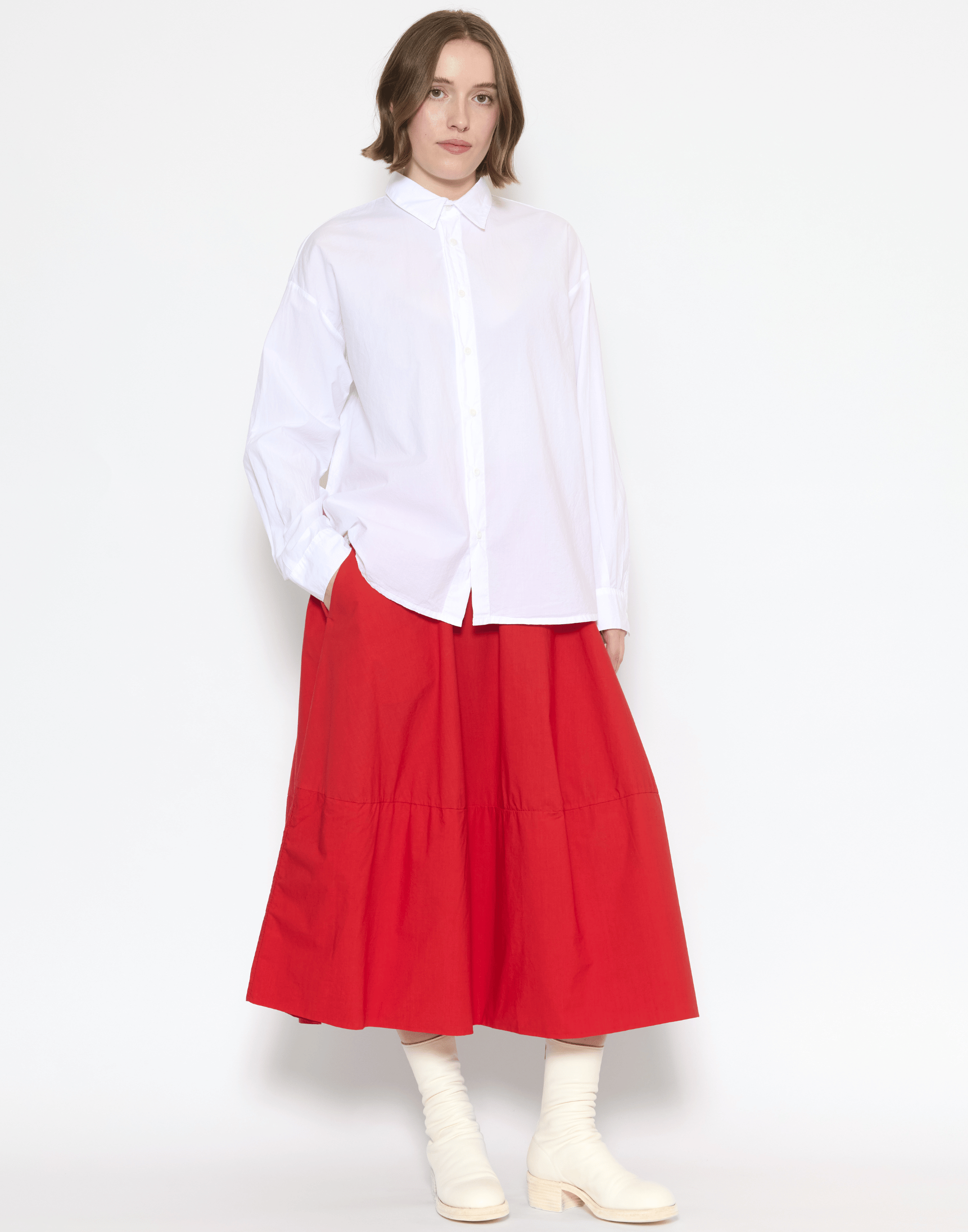 Tango Red Cotton Poplin Clara Skirt