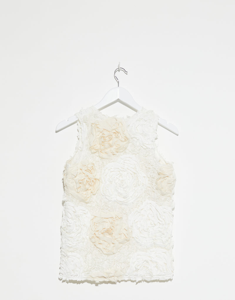 Off White Floral Appliqué Sleeveless Top