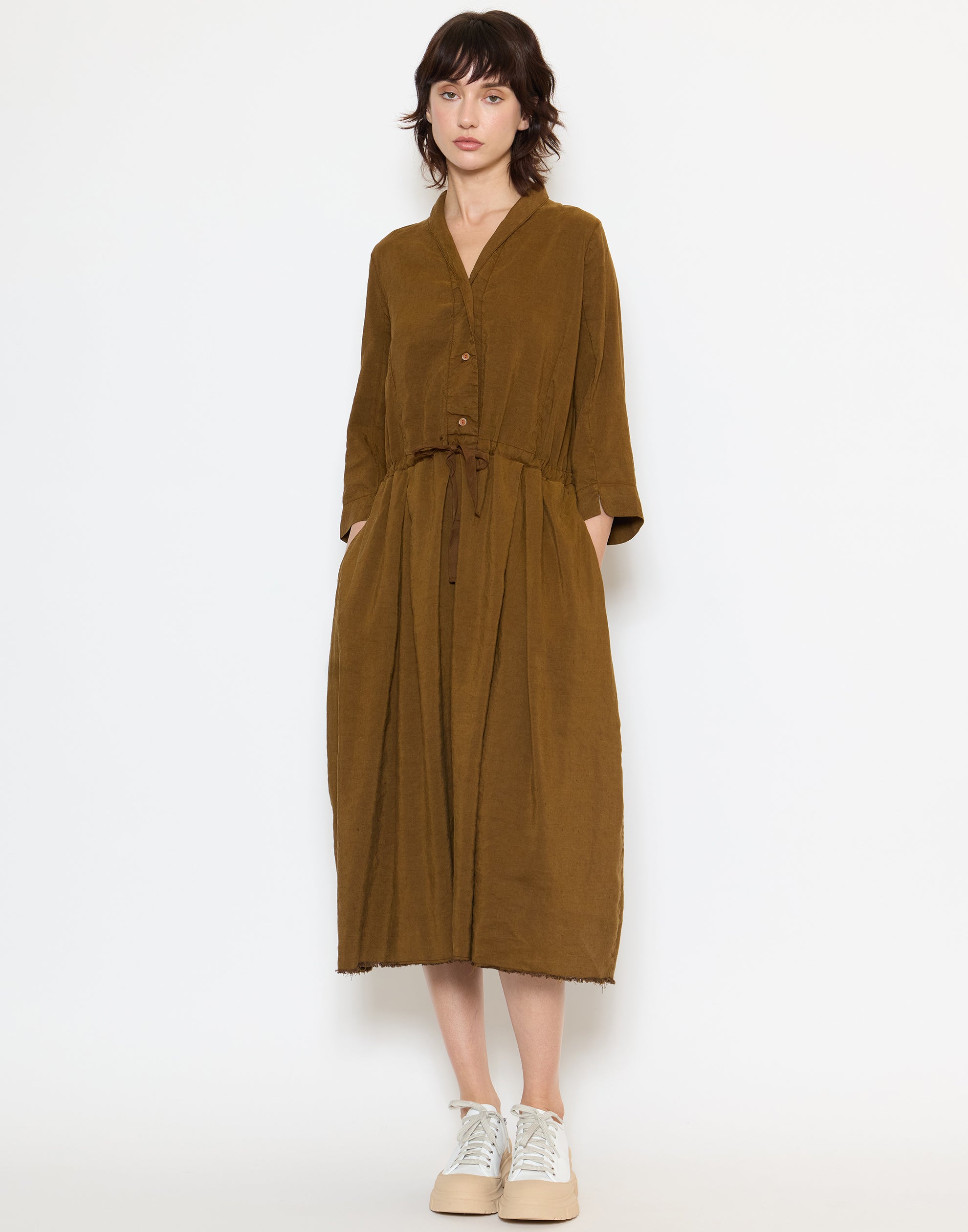 Tobacco Linen & Silk Dena Dress