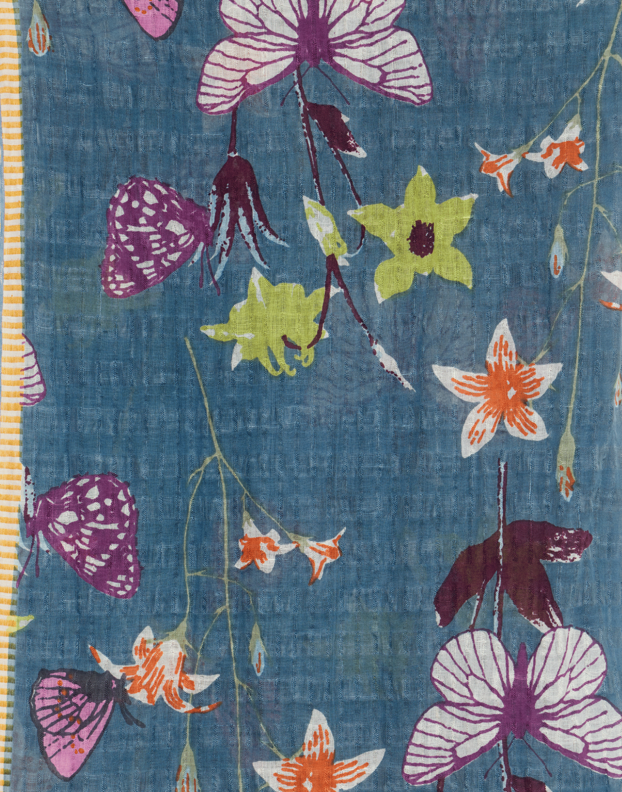 Blue Stone Butterflies Linen & Cotton Scarf