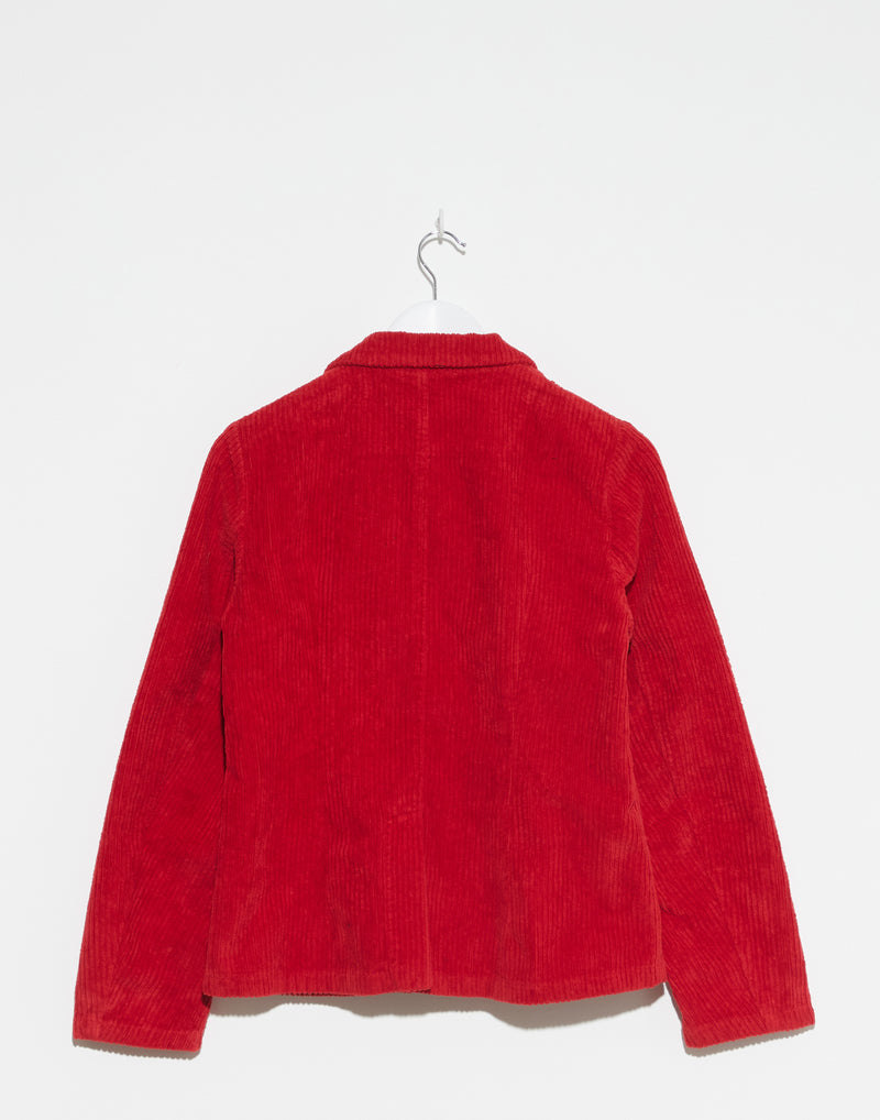 Red Cotton & Linen Corduroy Mini Cava Jacket