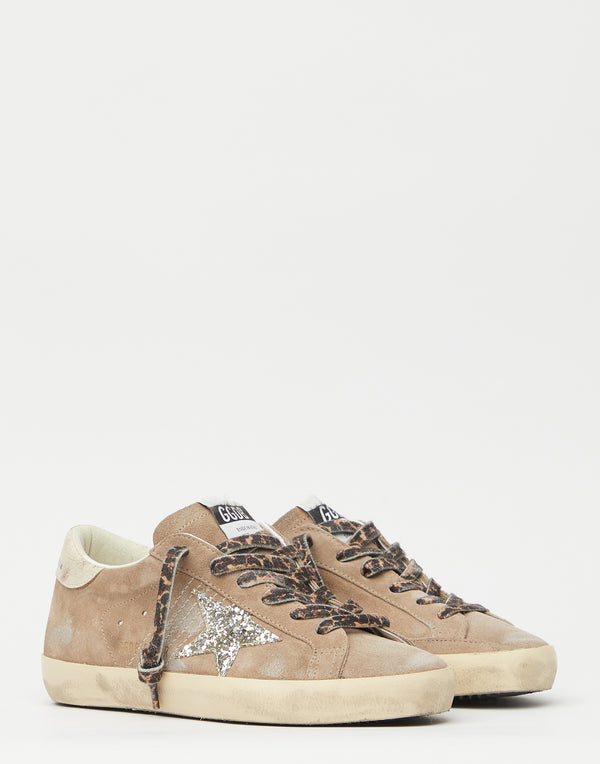 Taupe Suede & Platinum Glitter Superstar Sneakers