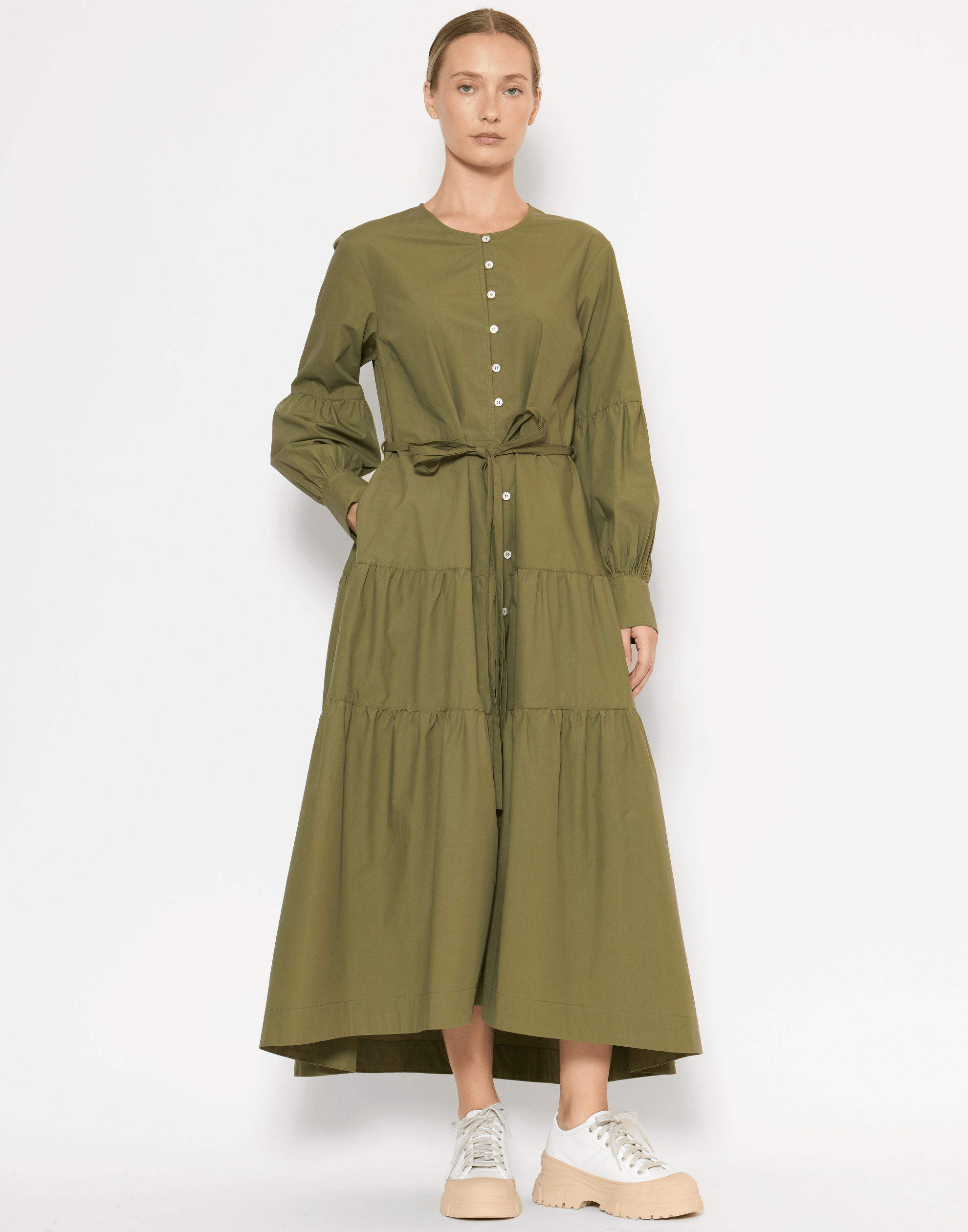 Khaki Cotton & Tencel Nora Dress