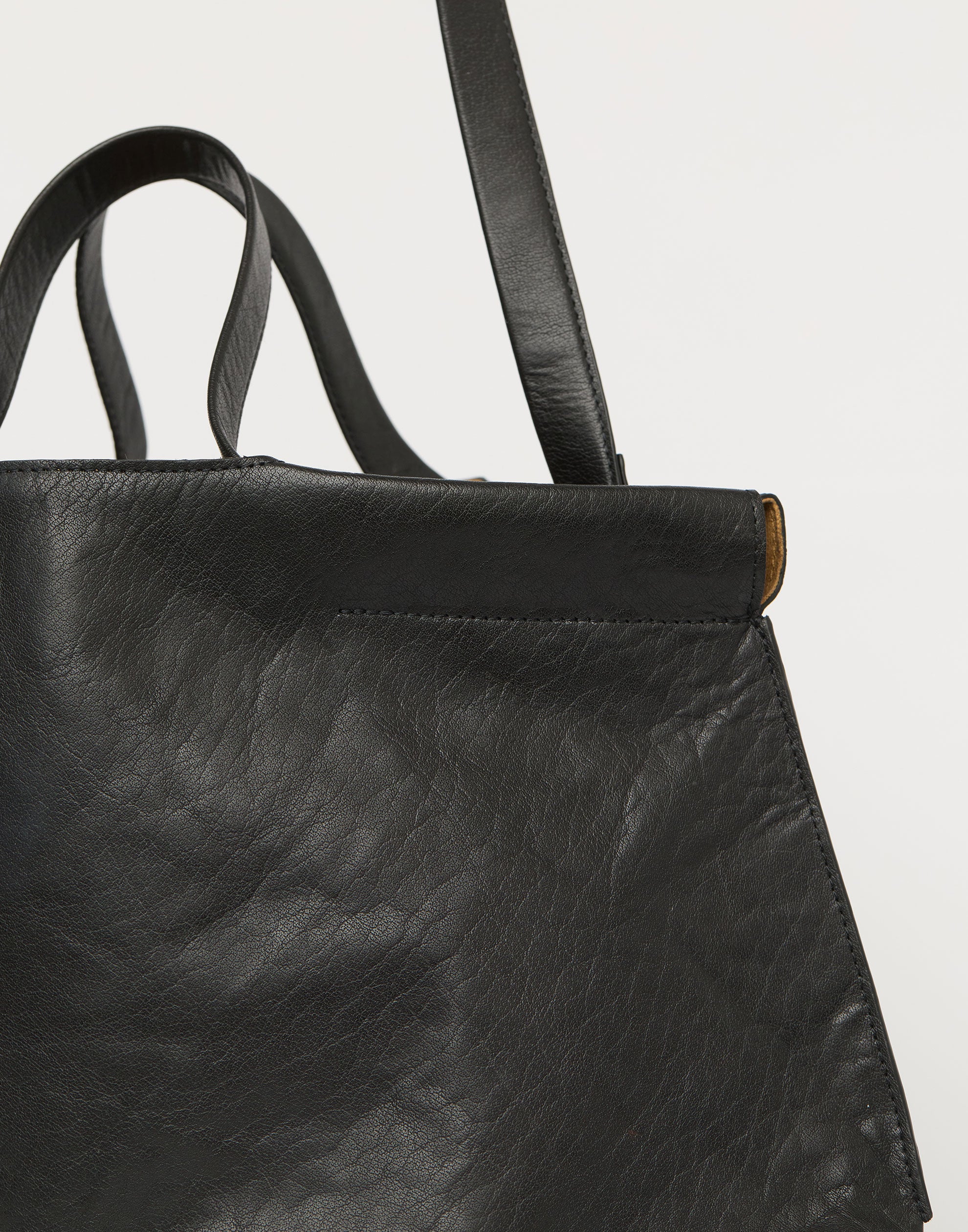 Black Leather Midi Shopper Bag