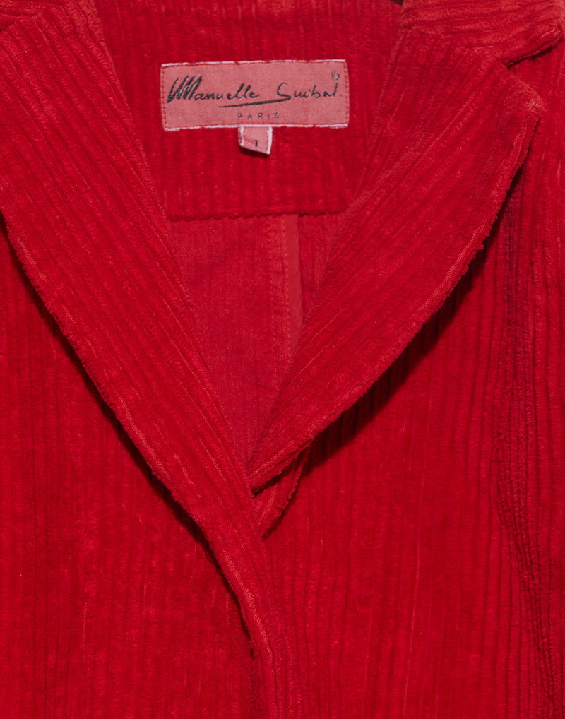 Red Cotton & Linen Corduroy Mini Cava Jacket