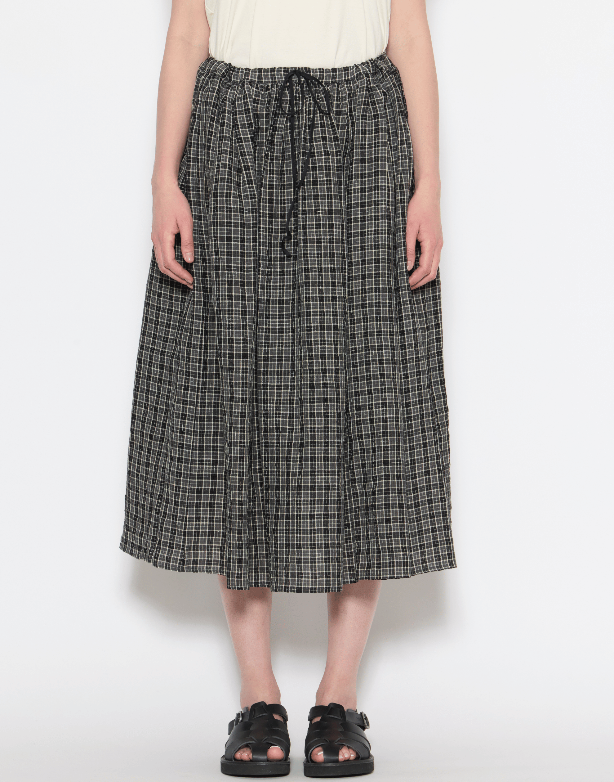 Cement & Black Linen Check Skirt