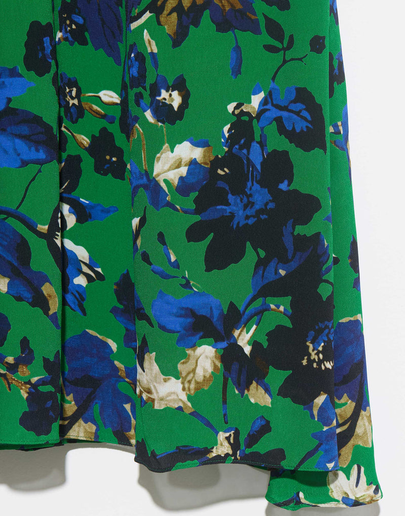 Green Floral Viscose Tie Detail Midi Dress