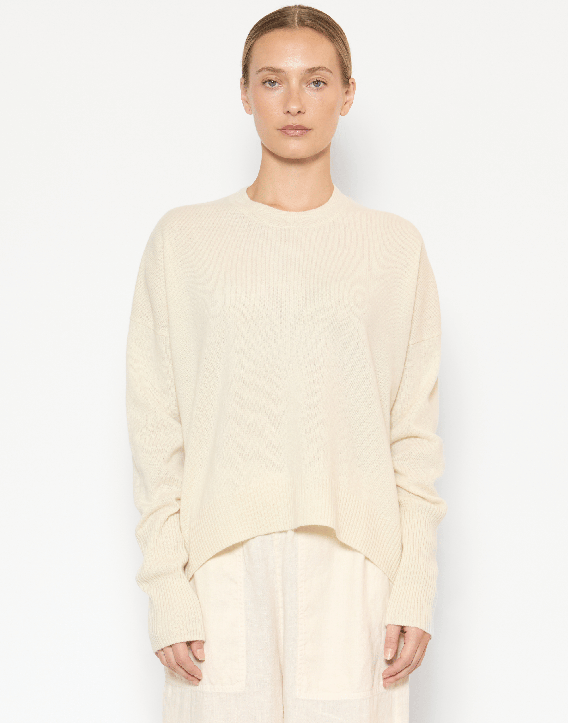 Cream Raw Cashmere Relaxed Pullover