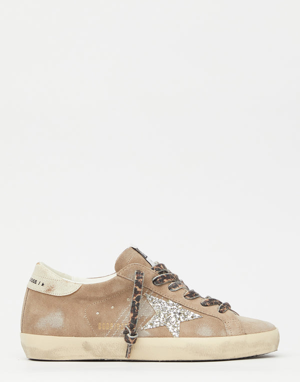 Taupe Suede & Platinum Glitter Superstar Sneakers