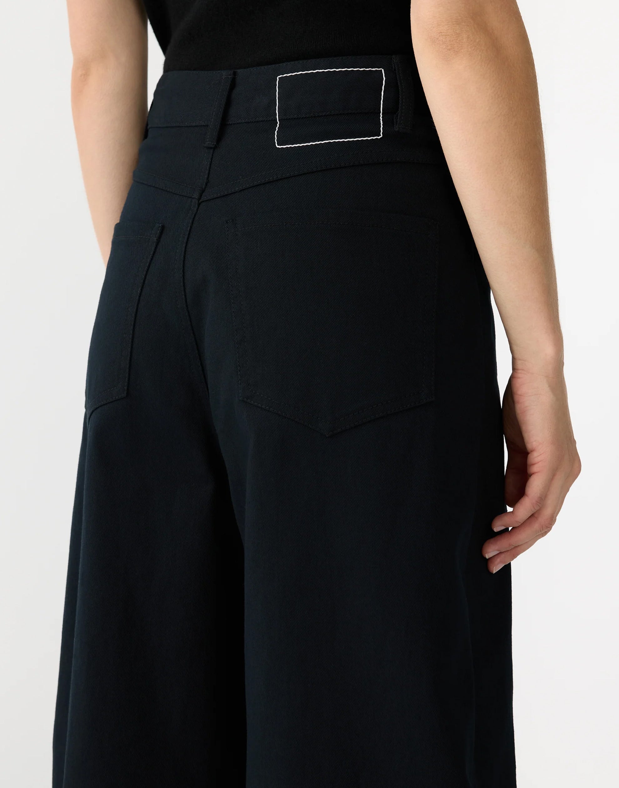 Black Cotton Twill Barrel Leg Pants