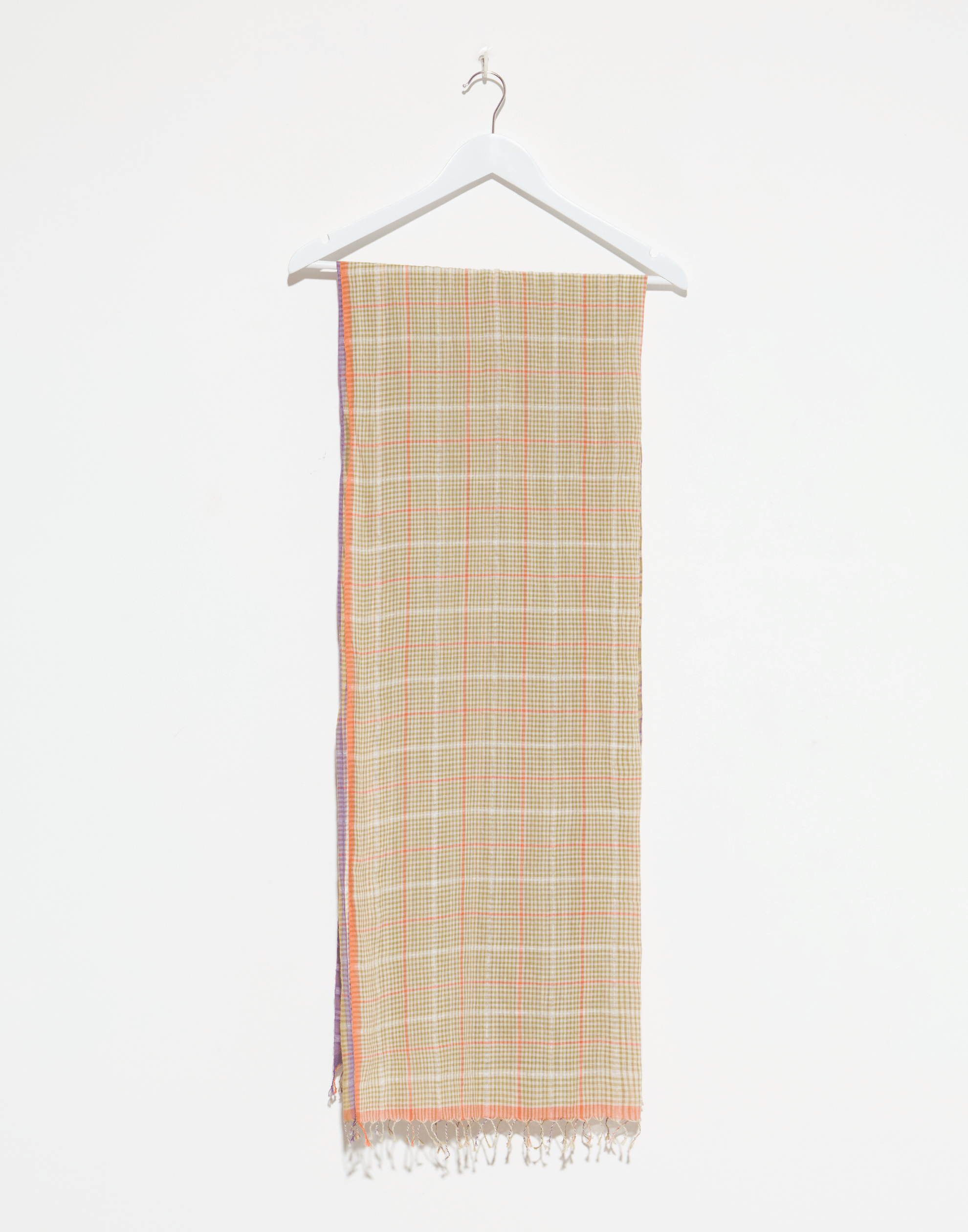 Olive Check Cotton & Linen Scarf