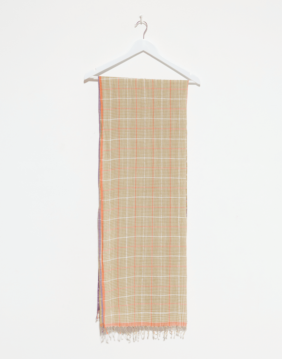 Olive Check Cotton & Linen Scarf