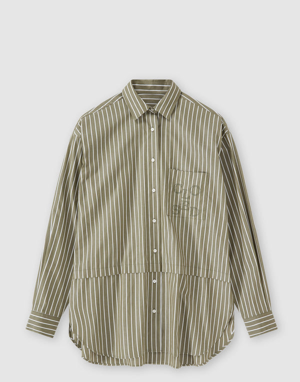 Army Green Striped Cotton Shirt