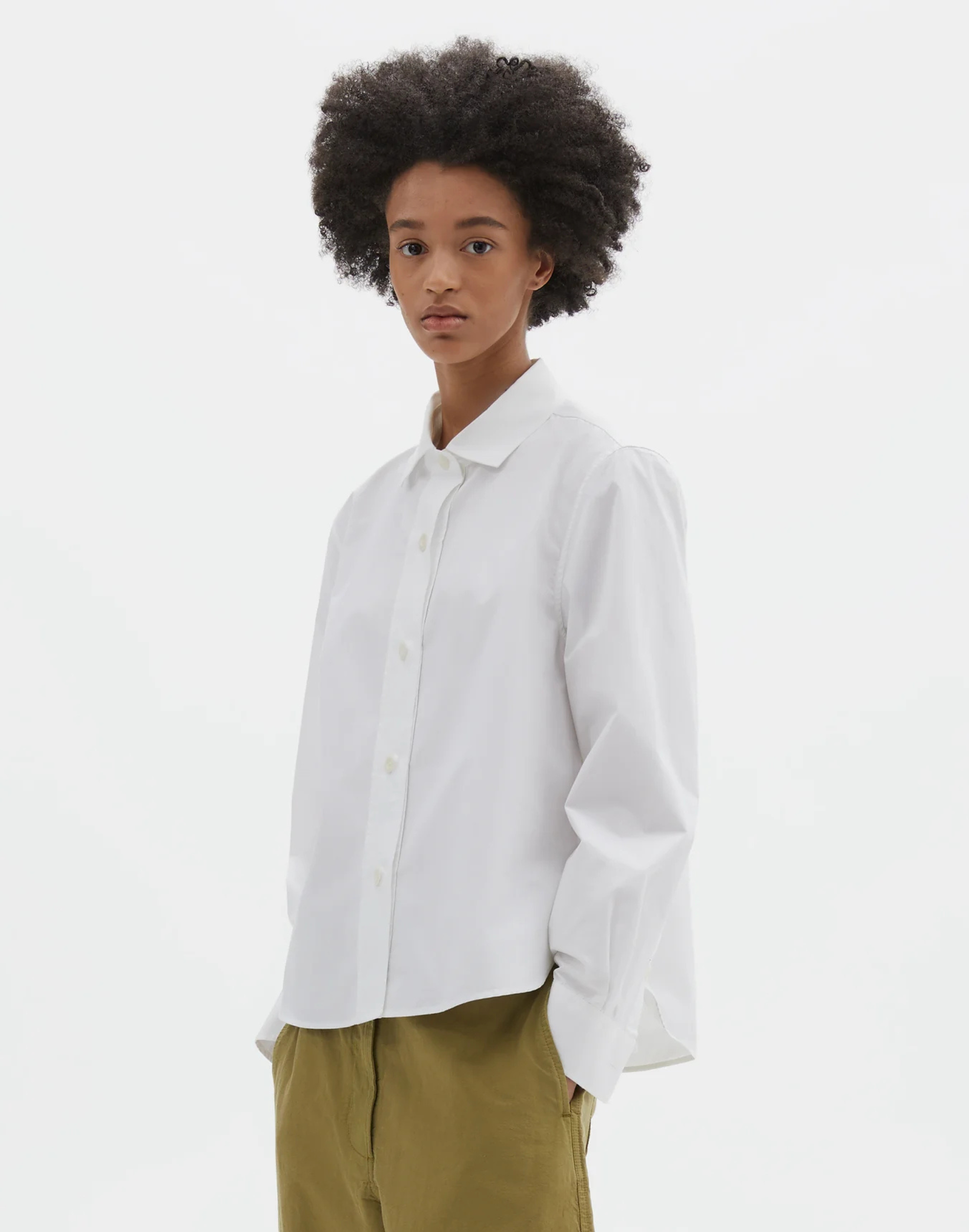 White Cotton Poplin Simple Shirt