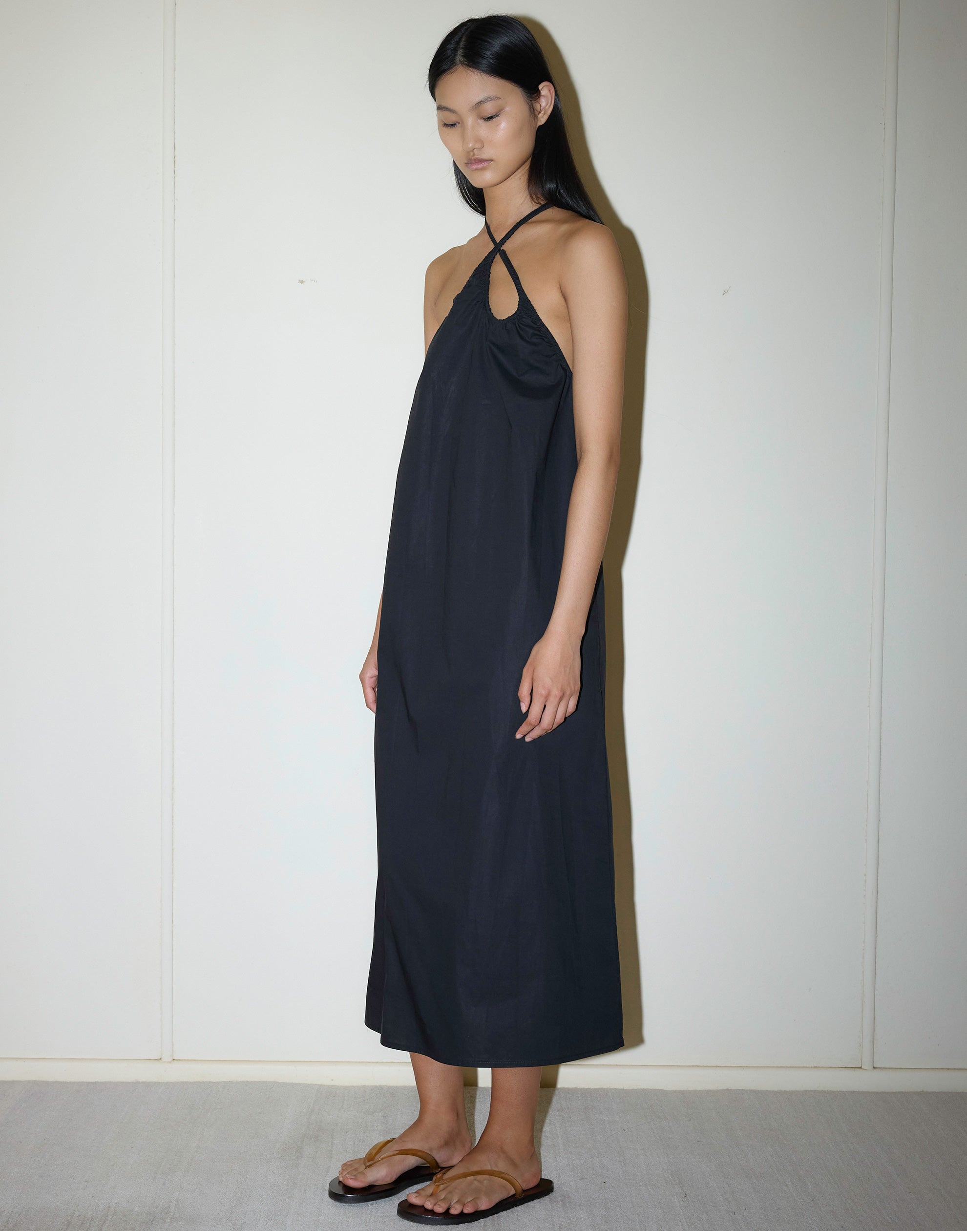 Black Cotton Key Hole Midi Dress