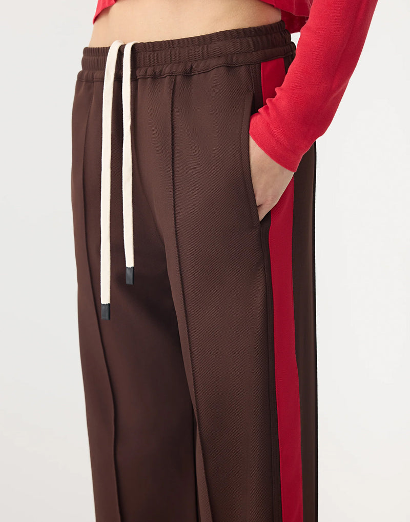 Carob & Red Twill Stripe Detail Pant