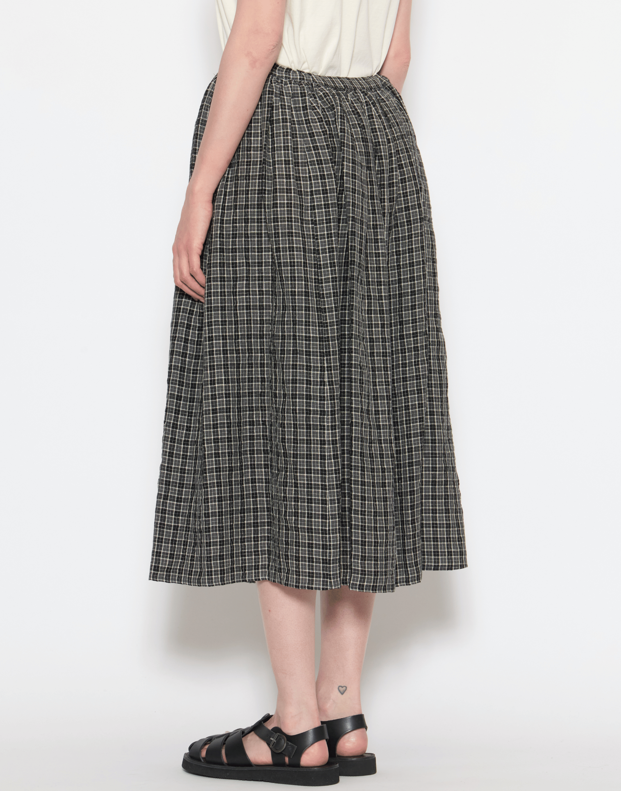 Cement & Black Linen Check Skirt