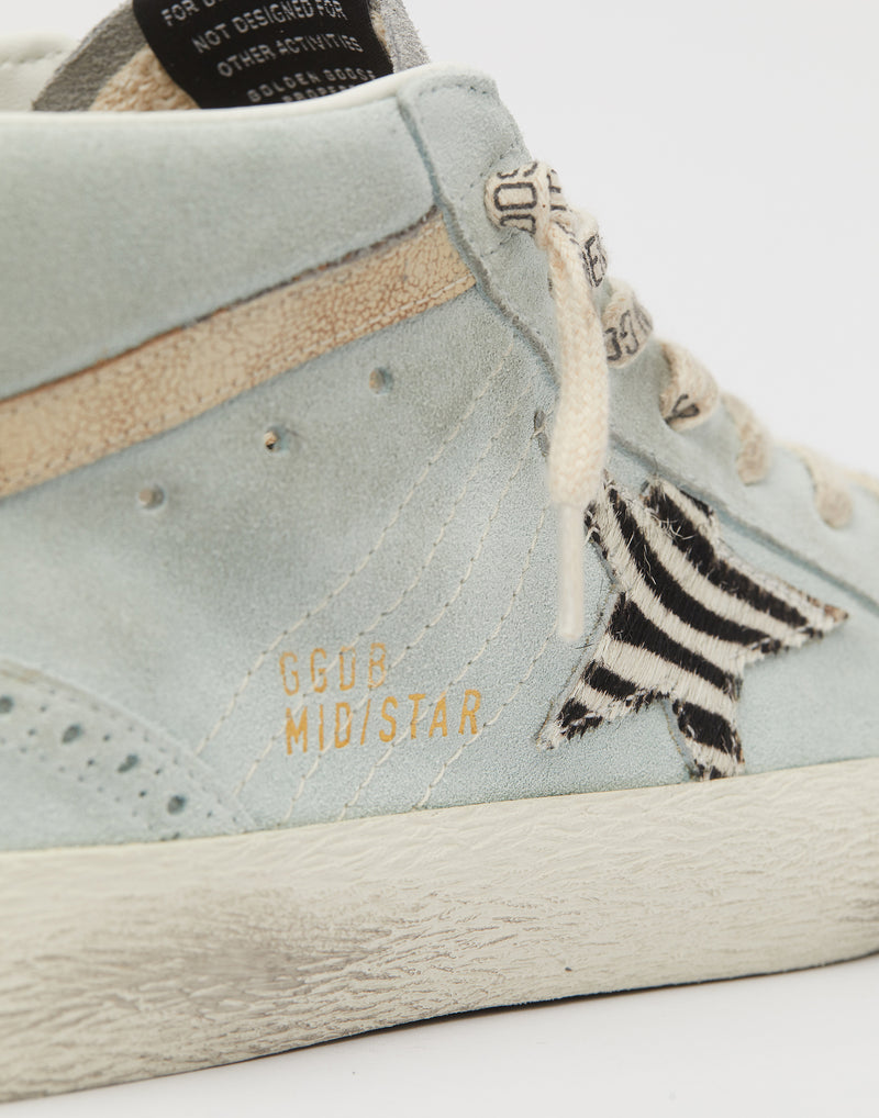 Aquamarine Suede & Zebra Mid Star Sneakers