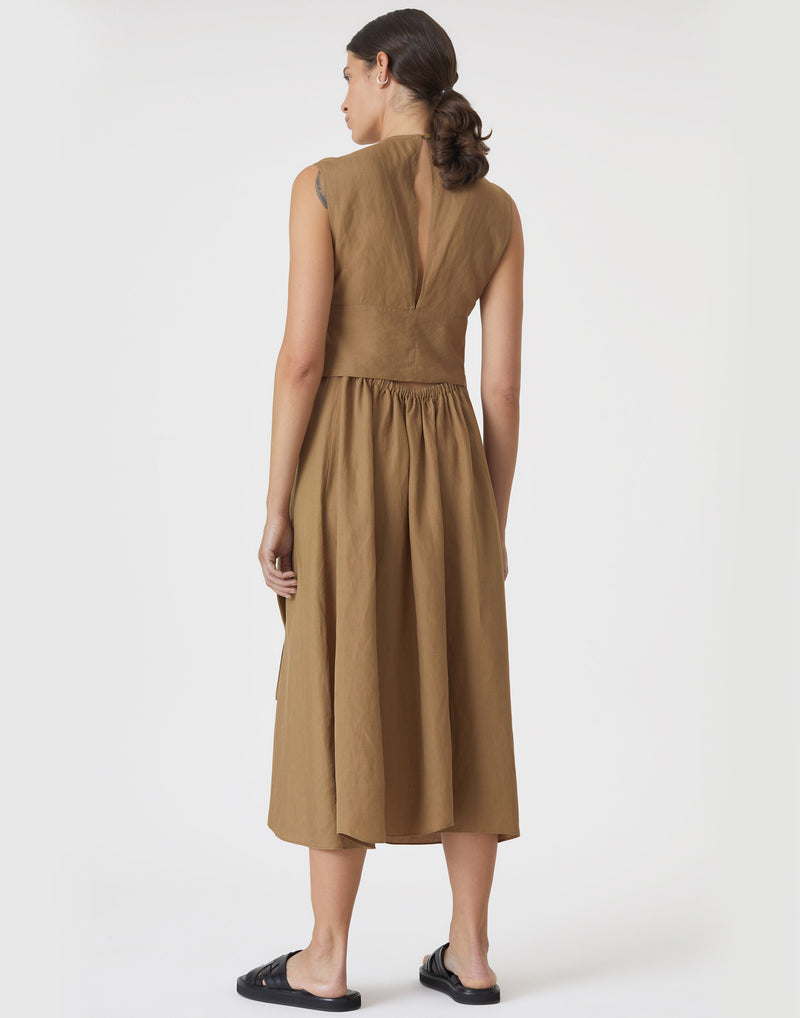Nutmeg Linen Blend Belt Dress  