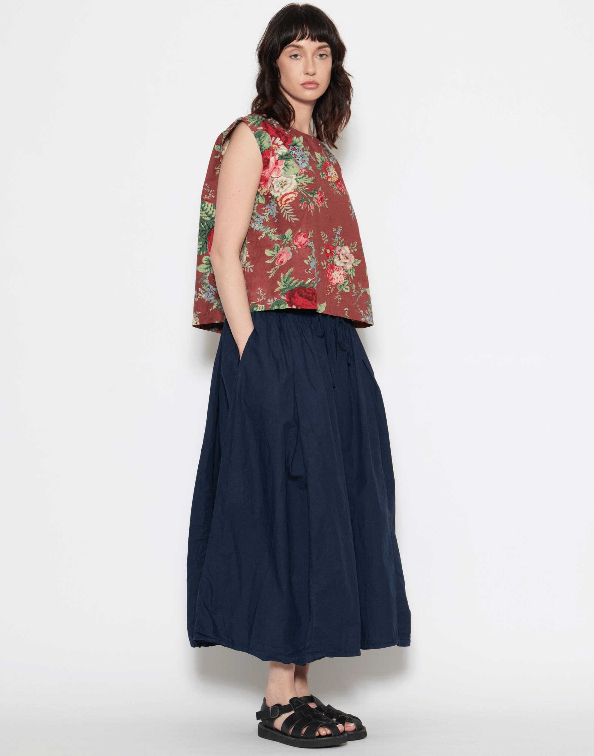 Sunset Floral Print Cotton Poplin Anna Top