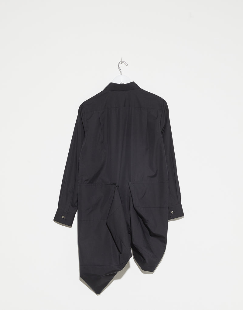 Black Asymmetric Cotton Poplin Shirt