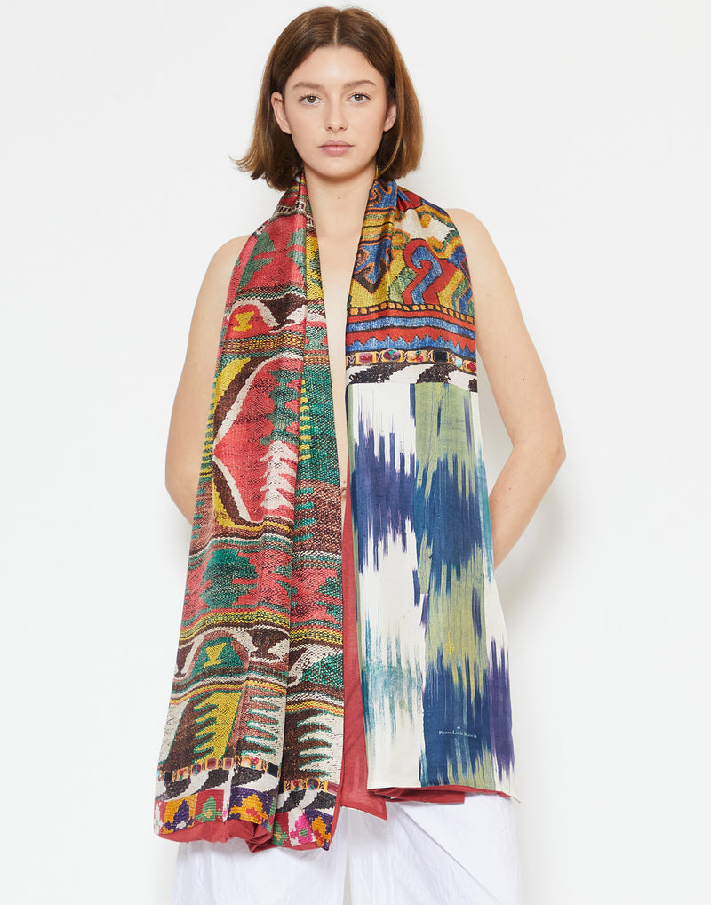 Multicolour Print Silk & Cotton Scarf