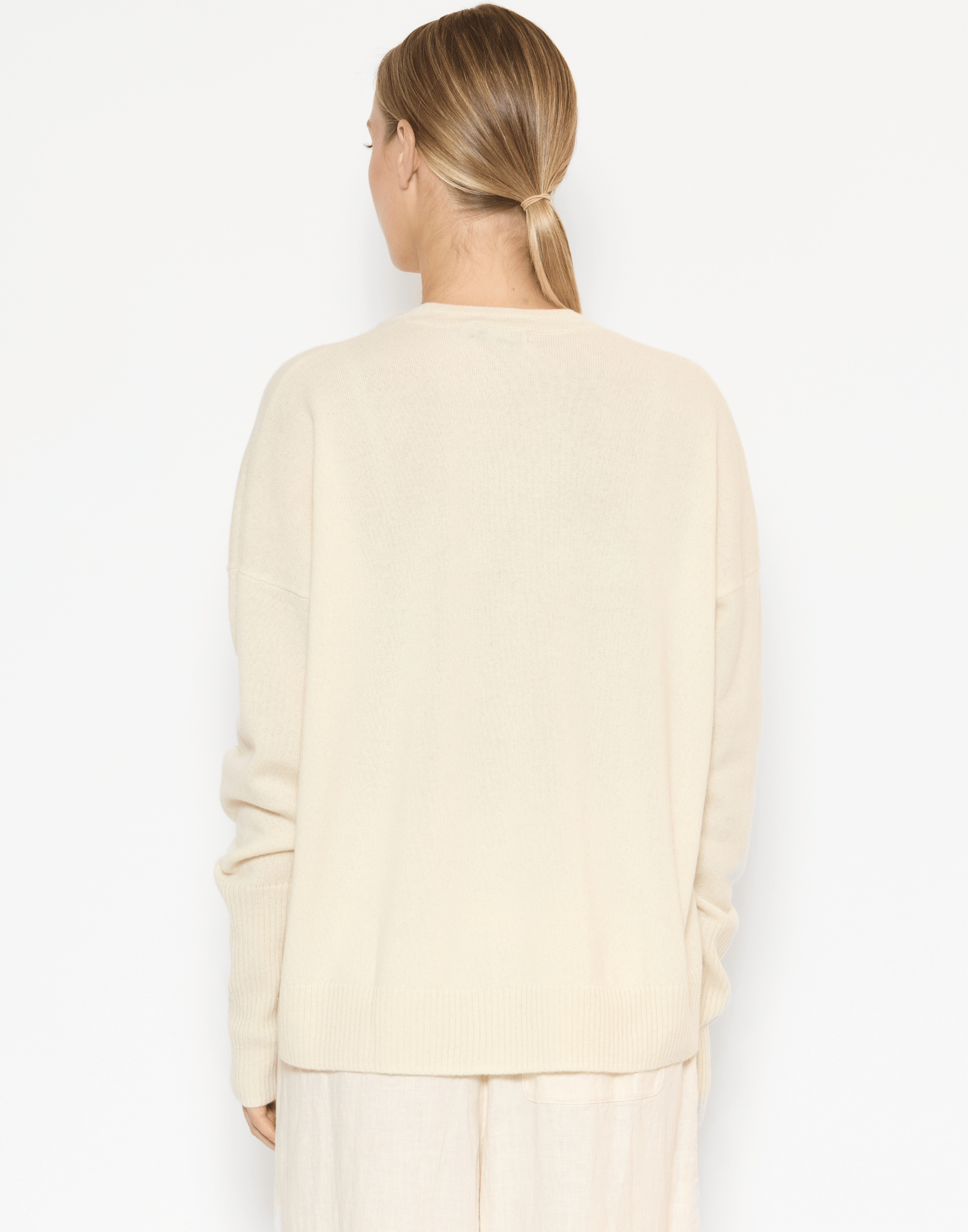 Cream Raw Cashmere Relaxed Pullover