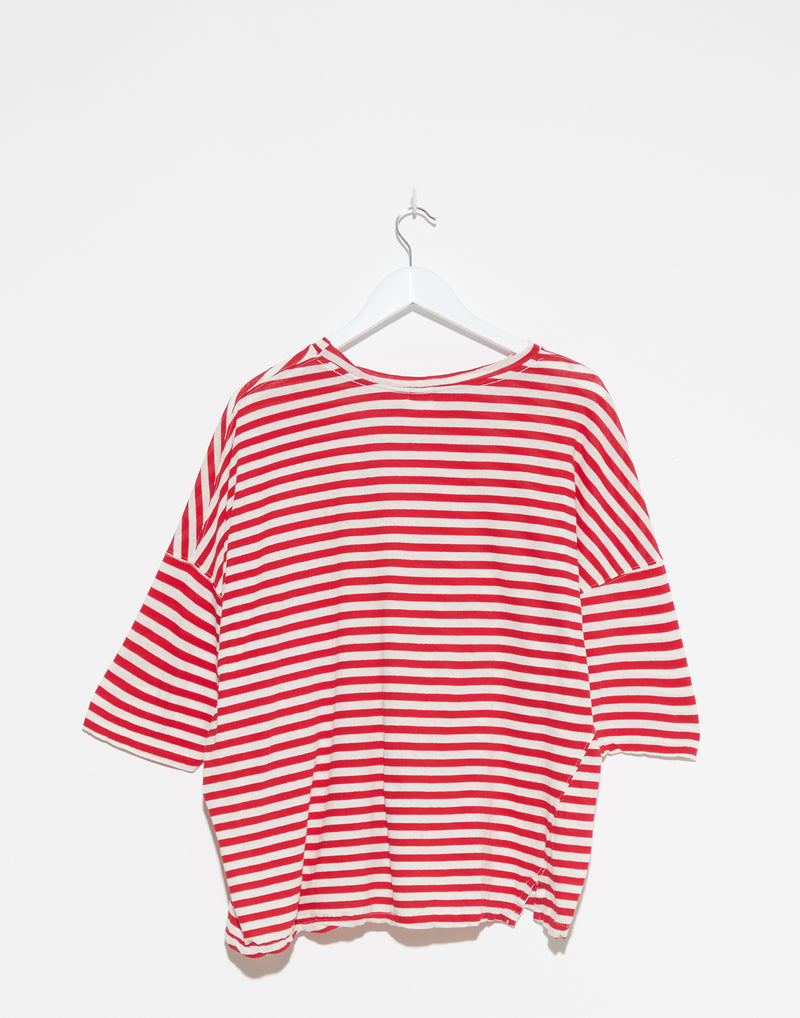 Red Stripe Oversized Side Step T-Shirt
