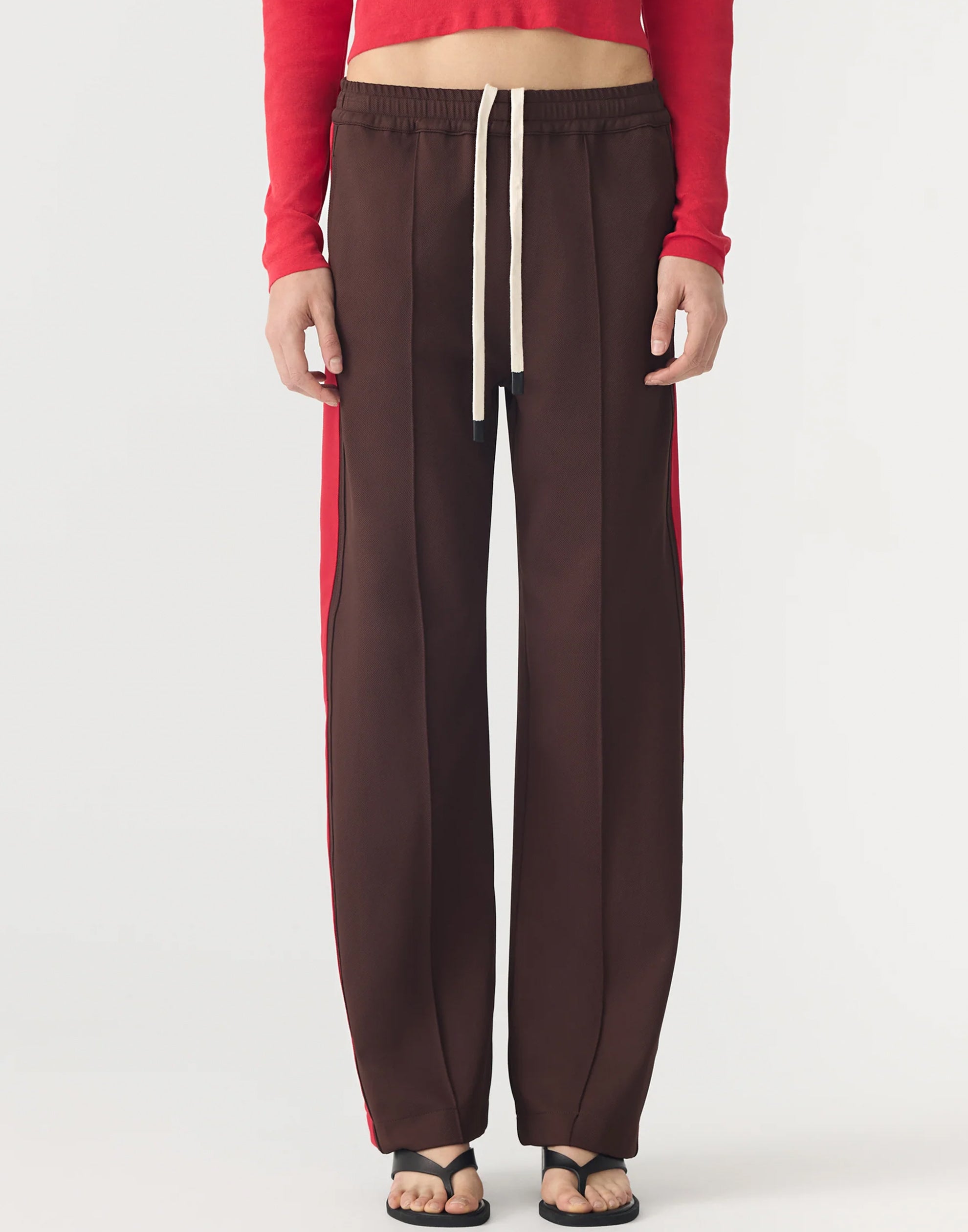 Carob & Red Twill Stripe Detail Pant