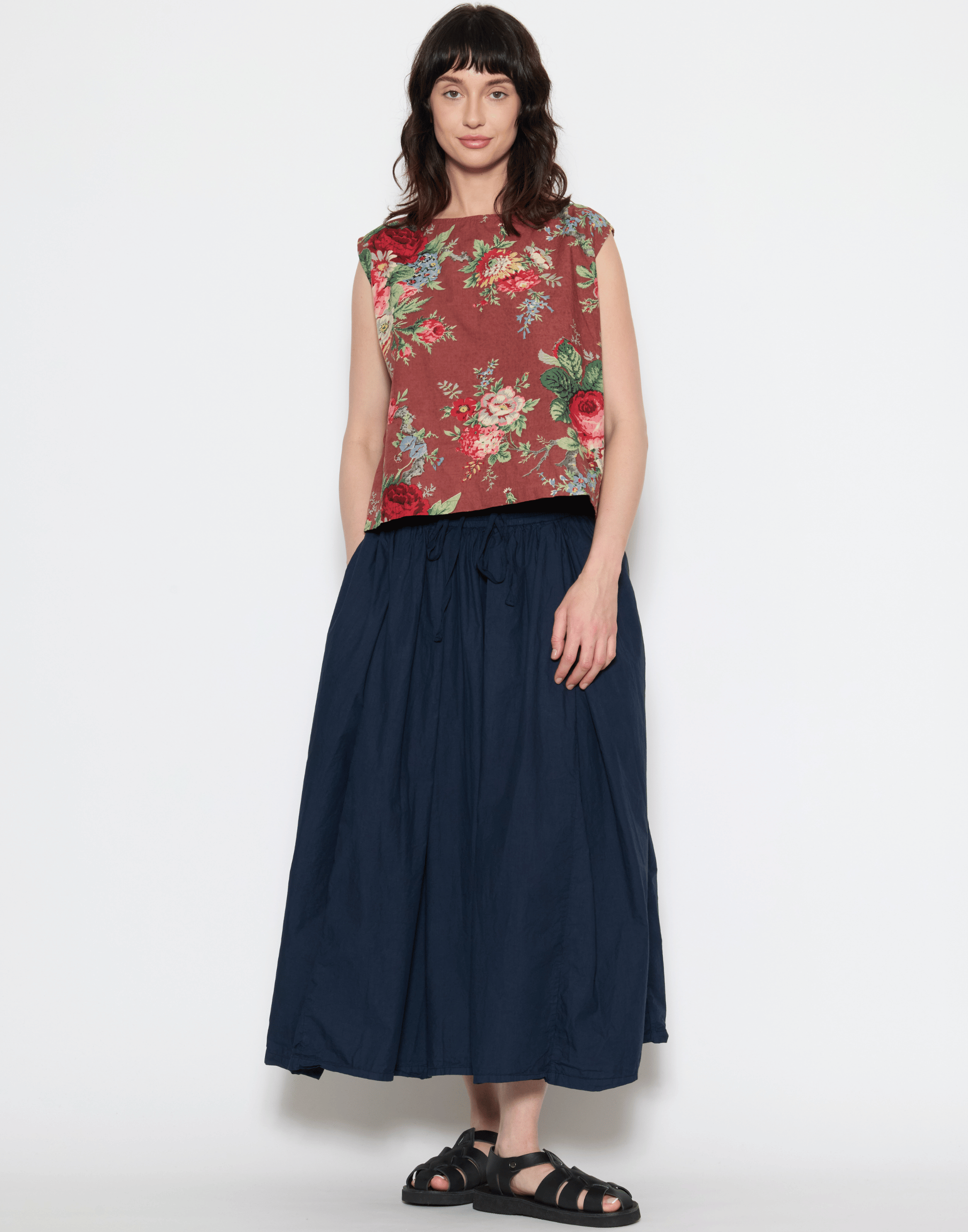Sunset Floral Print Cotton Poplin Anna Top