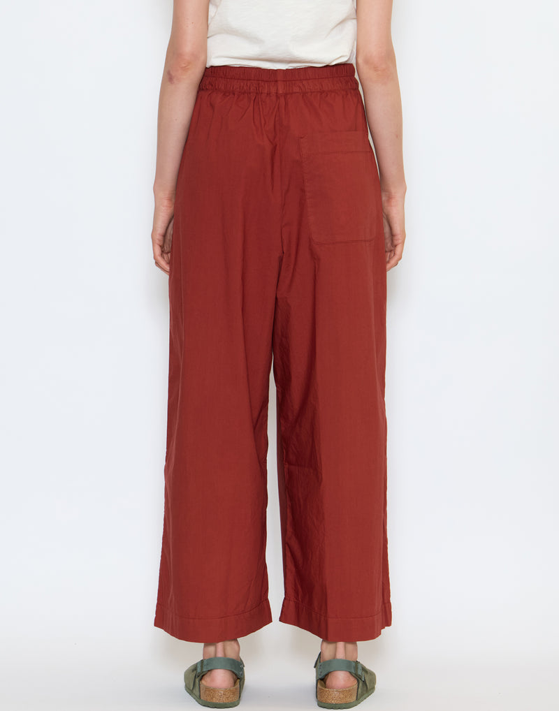 Brick Cotton Poplin Pleated Trousers